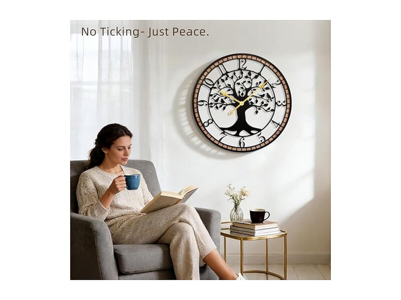 Tree Of Life Metal Wood Bird Farmhouse Wall Clock Silent Non Ticking image number 3