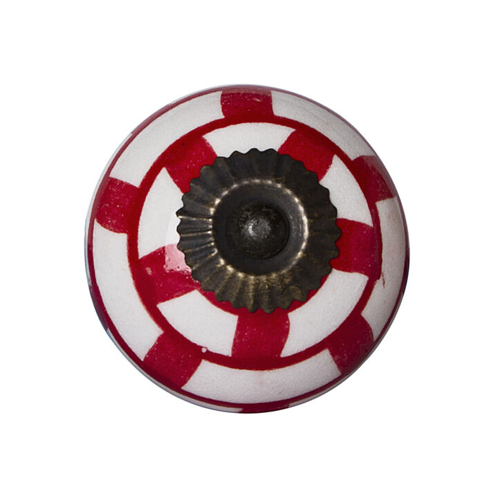 HomeRoots Set of Eight White And Red Ceramic And Metal Drawer Pull Knobs