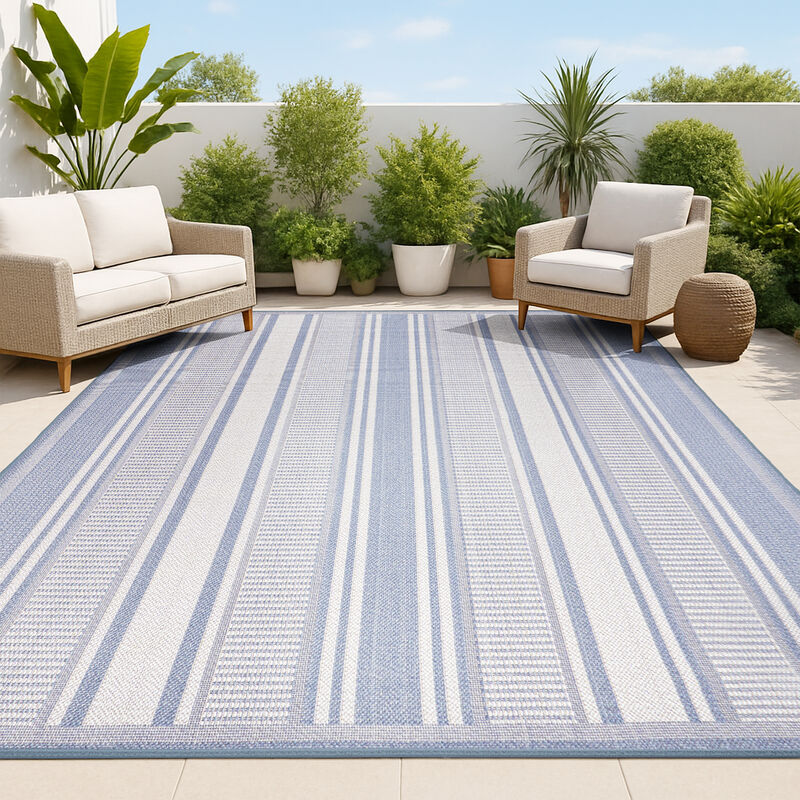 Haynes Modern Double Stripe Indoor/Outdoor Area Rug