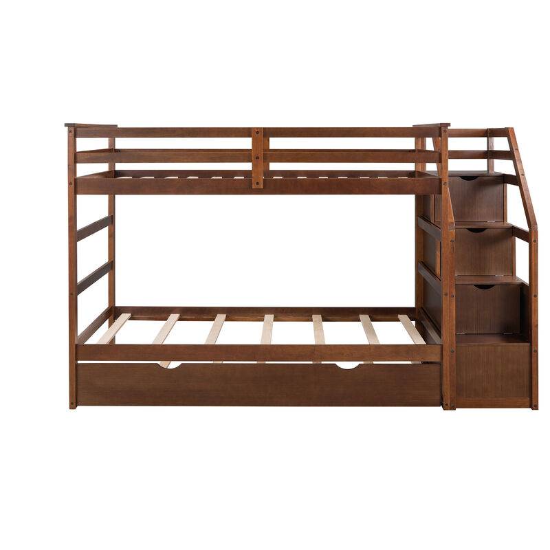 Merax Twin-Over-Twin Bunk Bed with Twin Size Trundle and 3 Storage Stairs