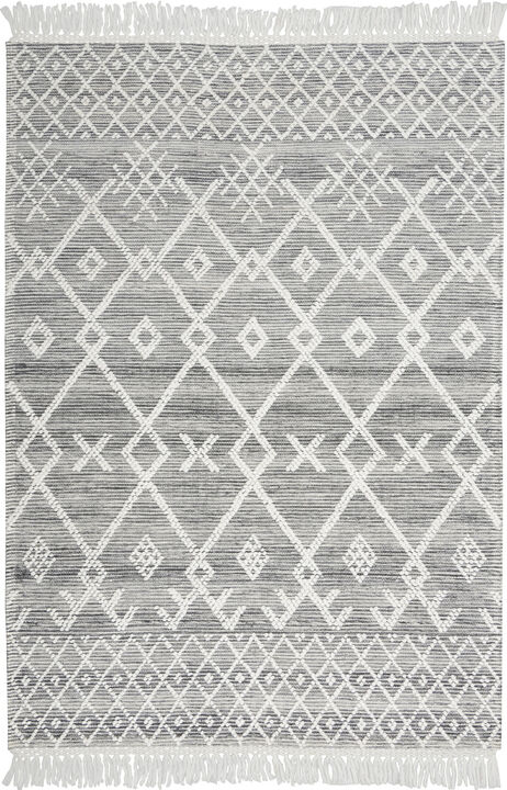 4 x 6 gray and Ivory geometric Hand Woven Area Rug With Fringe
