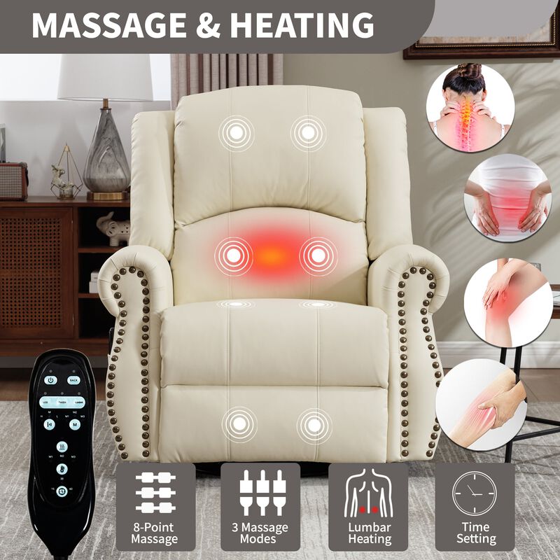 Faux Leather Recliner Chair Rocker Swivel Chair Manual Recliner with Heat & Massage image number 4