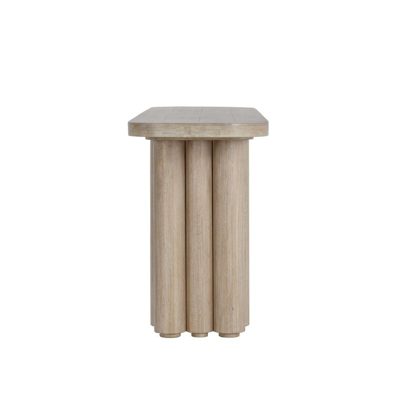 Eris Console Table with Hollow Tube Legs, White Wash Oak Wood 90" - Benzara