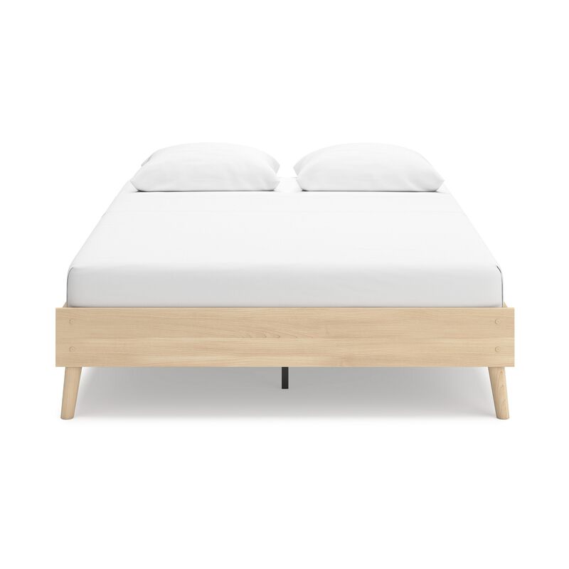 Abis Queen Platform Bed, Natural Brown Wood, Low Profile Tapered Legs - Benzara