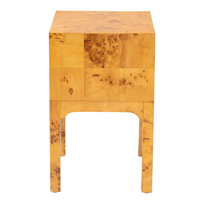bali & pari Kayla Modern and Contemporary Natural Light Mappa Burl Wood 2 Drawer Nightstand