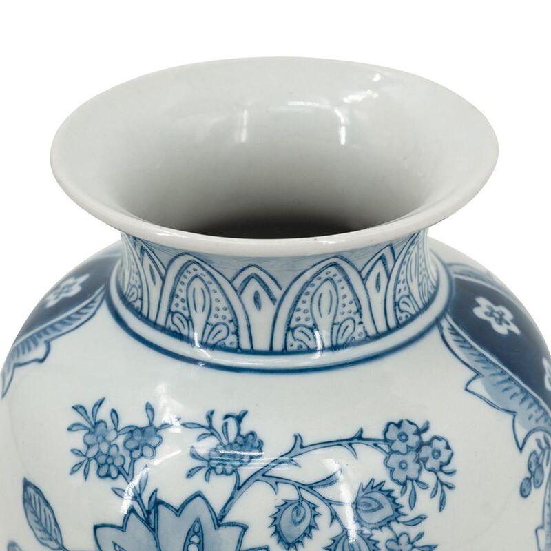 HomeRoots 9" Light Blue And White Floral Round Porcelain Jar image number 3