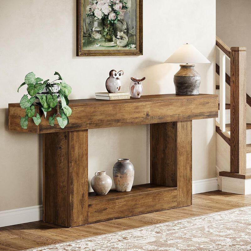 Tribesigns Farmhouse 2-Tier Wood Console Table image number 5