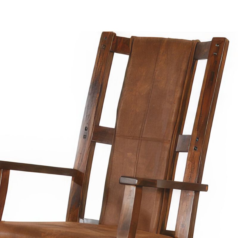 Odel Rocking Chair, Faux Leather Seat and Back, Dark Chocolate Brown - Benzara