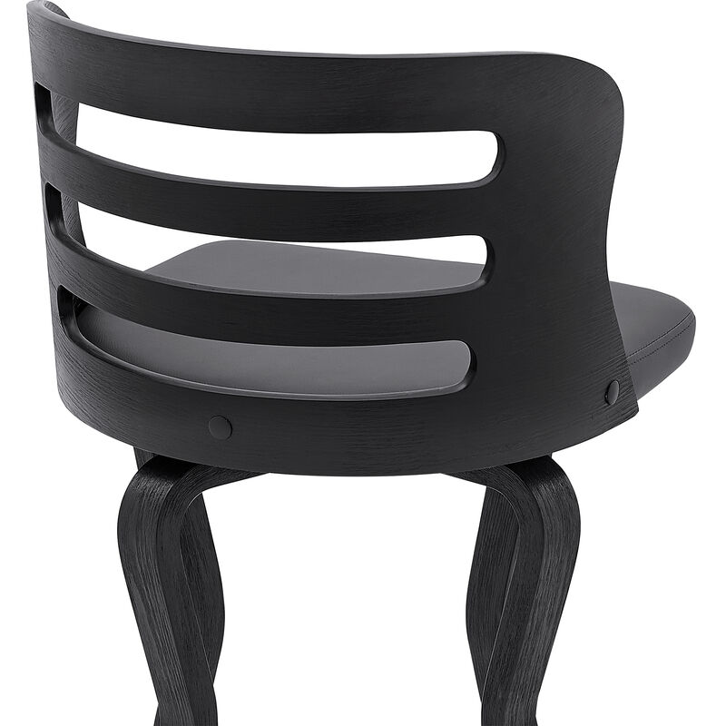 Verne Swivel Gray Faux Leather and Black Wood Bar Stool