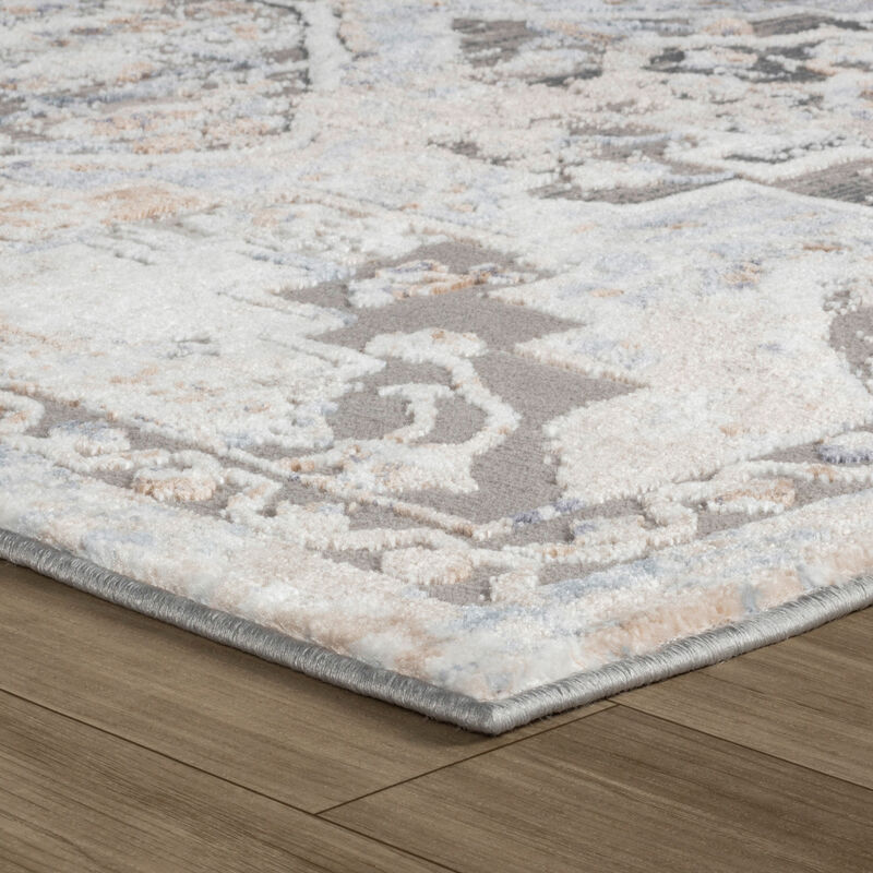 Rug Branch Sukoon Traditional Diamond Medallion Grey Beige Indoor Area Rug