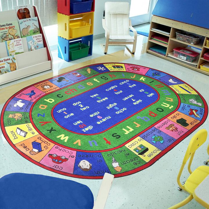 Joy Carpets Kid Essentials LenguaLink (Spanish) 5'4 x 7'8 Oval Area Rug in Color Multi