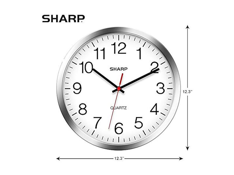 Sharp Silver Chrome Sweep Wall Clock 12 Inch Silent Non Ticking Easy Read image number 2