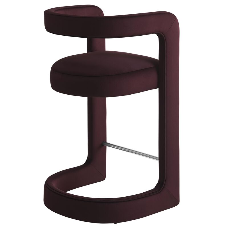 Modway Winslow Performance Velvet Counter Stool with Stainless Steel Footrest in Mulberry image number 6