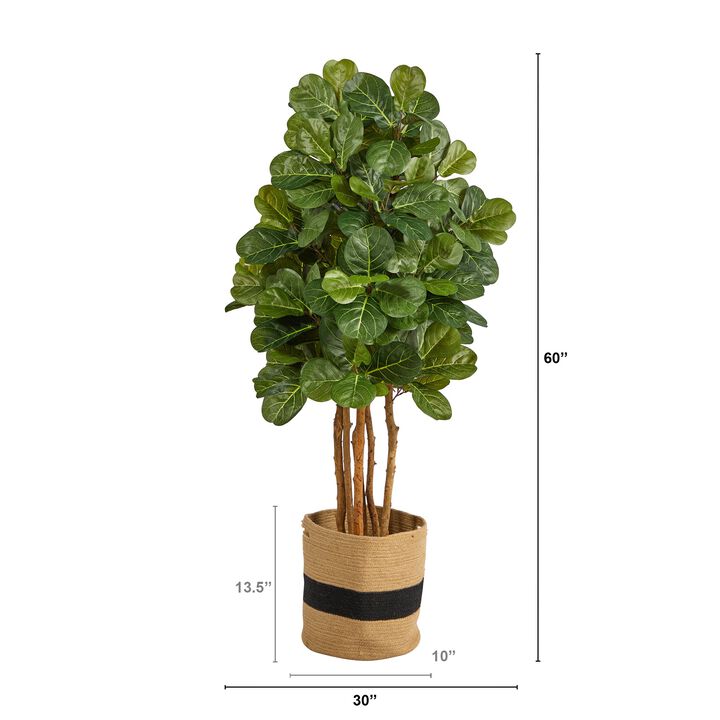HomPlanti 5 Feet Fiddle Leaf Fig Artificial Tree in Handmade Natural Cotton Planter