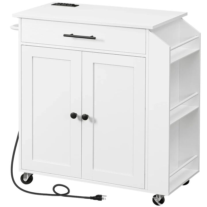 Rolling Kitchen Island Cart with Power Outlet, Drawers and Spice Rack