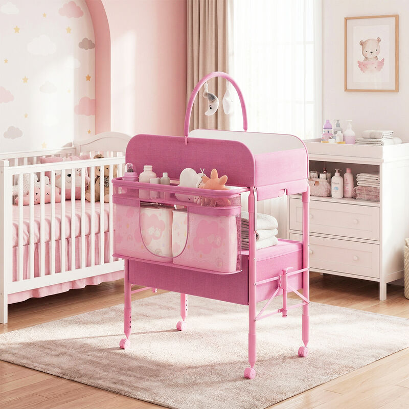 Portable Adjustable Baby Changing Table &ndash; Foldable Mobile Diaper Station with Wheels, 2 Drawers & Waterproof Top image number 5