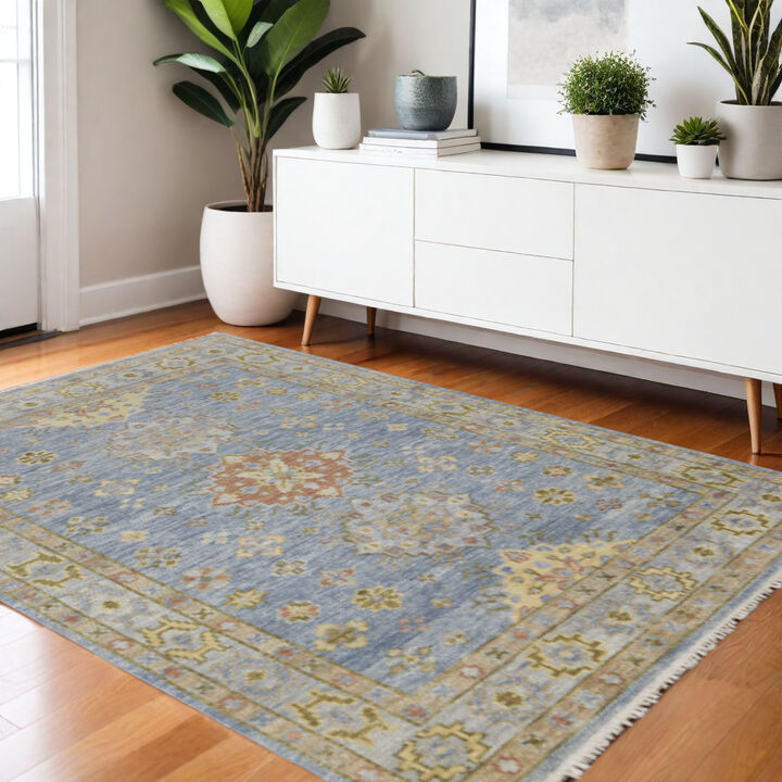 HomeRoots Wool Geometric Hand Knotted Area Rug With Fringe