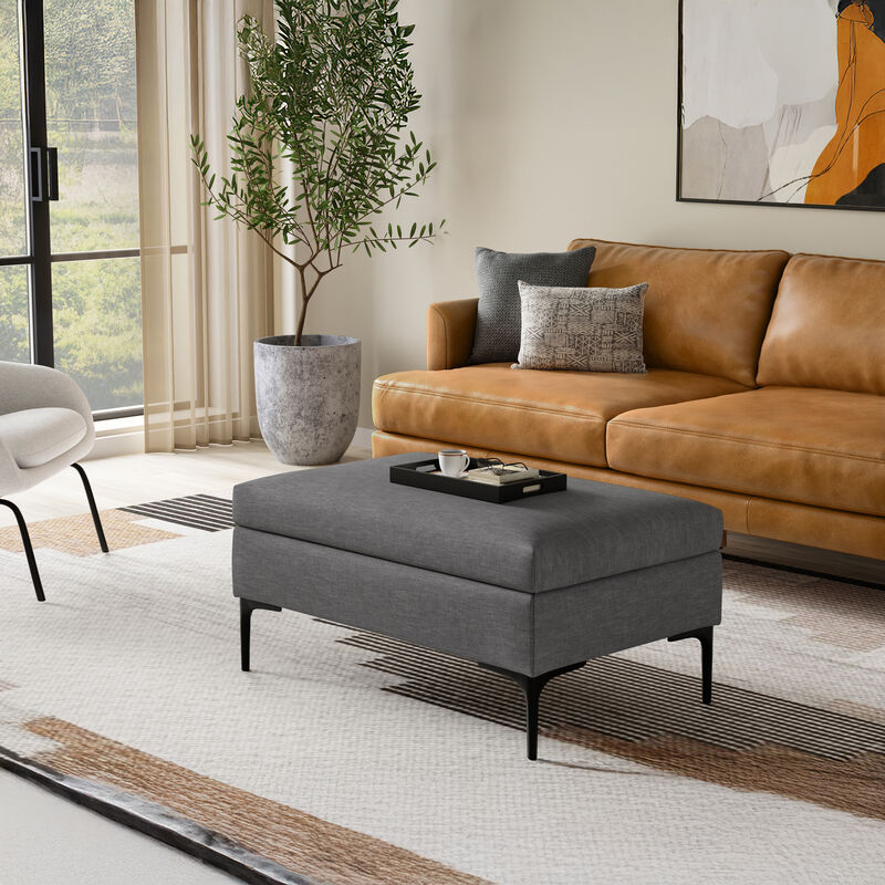 Rebecca 36 inch Wide Mid Century Rectangle Rectangular Coffee Table&nbsp;Storage Ottoman with Lift Up Lid in Slate Grey Polyester linen Look, Assembled image number 2