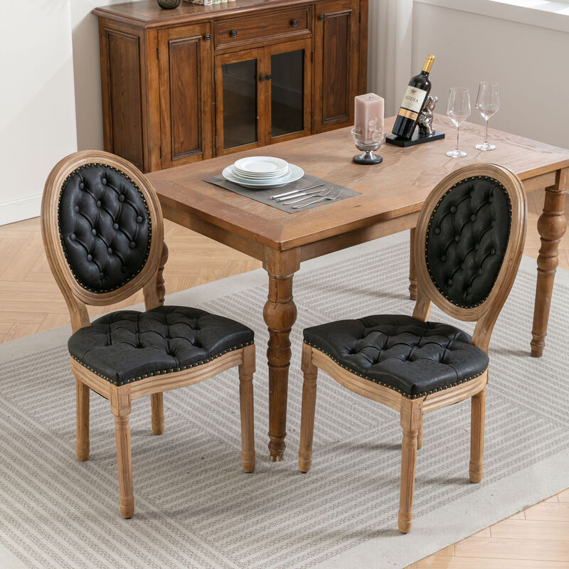 Whisen French Style Dining Chair, Rubberwood Frame with PU Leather Upholstery, Handmade Tufted & Nailhead Trim for Living Room Kitchen Set of 2 image number 2