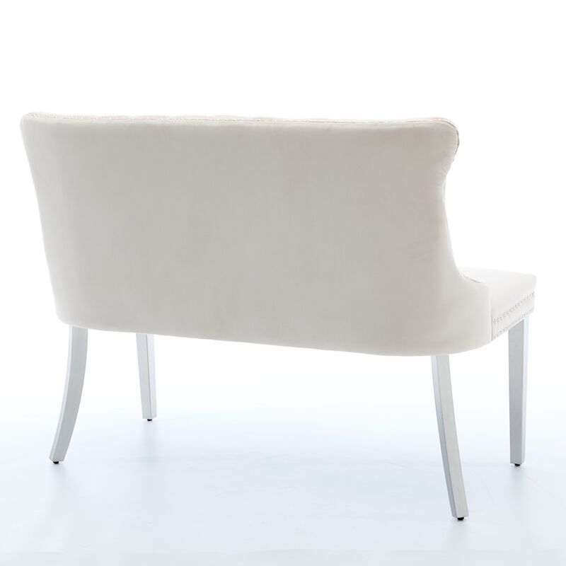 GOODSILO Luxurious Tufted Velvet Dining Loveseat Bench with Mid-Century Modern Design for Elegant Kitchen Seating image number 6