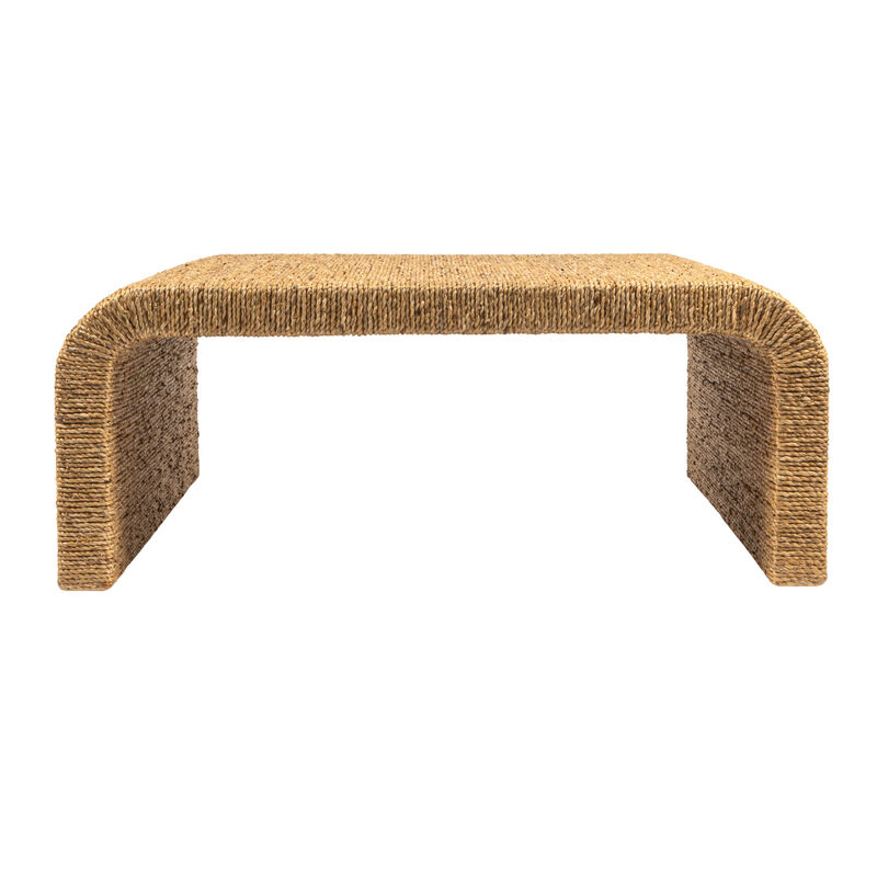 Woven Water Hyacinth & Acacia Wood Coffee Table with Waterfall Edge, Large image number 3