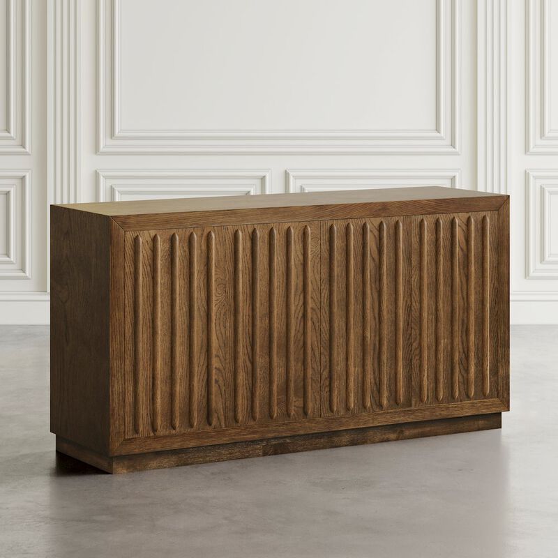 Jofran Maven 60 Mid-Century Modern Fluted Four Door Sideboard Storage Cabinet
