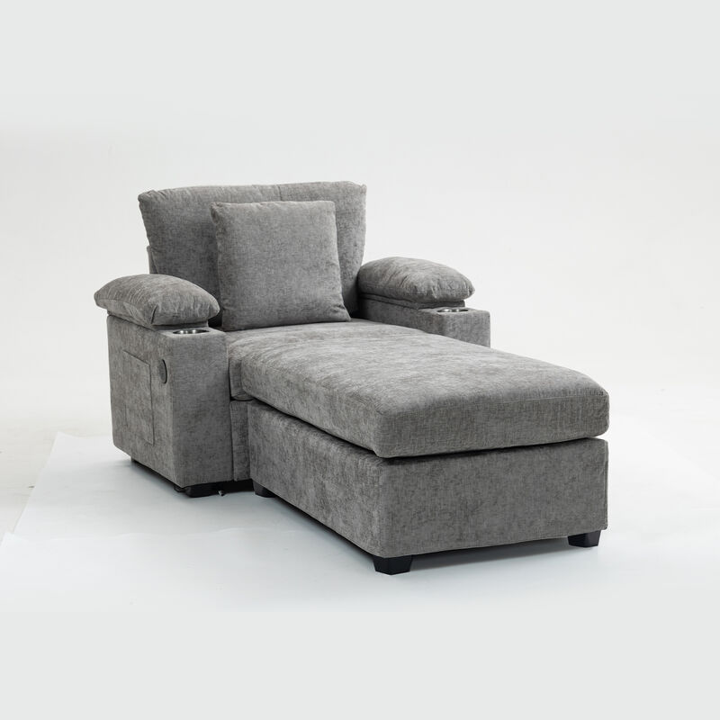 Merax Modern Oversized Chenille Fabric Chair with Ottoman & Sofa Bed Function