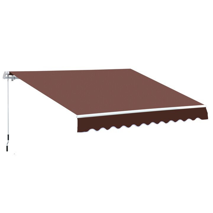12' x 8' Patio Awning Canopy Retractable Sun Shade Shelter with Manual Crank Handle for Patio, Deck, Yard, Brown