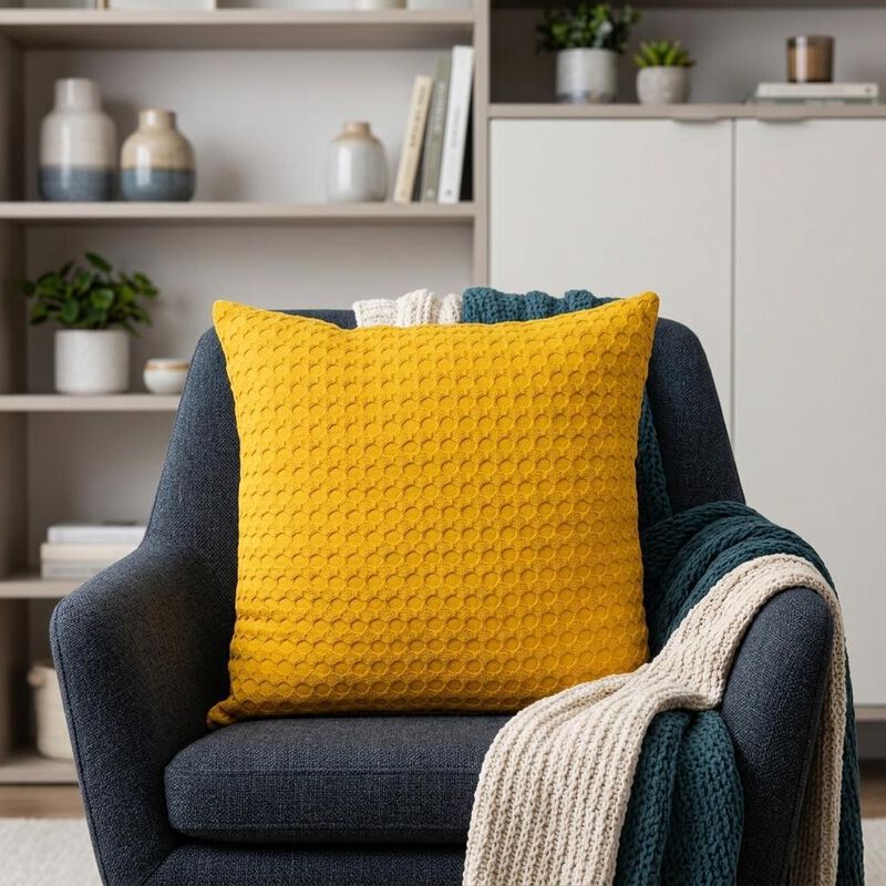 HomeRoots 20" Yellow Cotton Throw Pillow With Texture image number 1