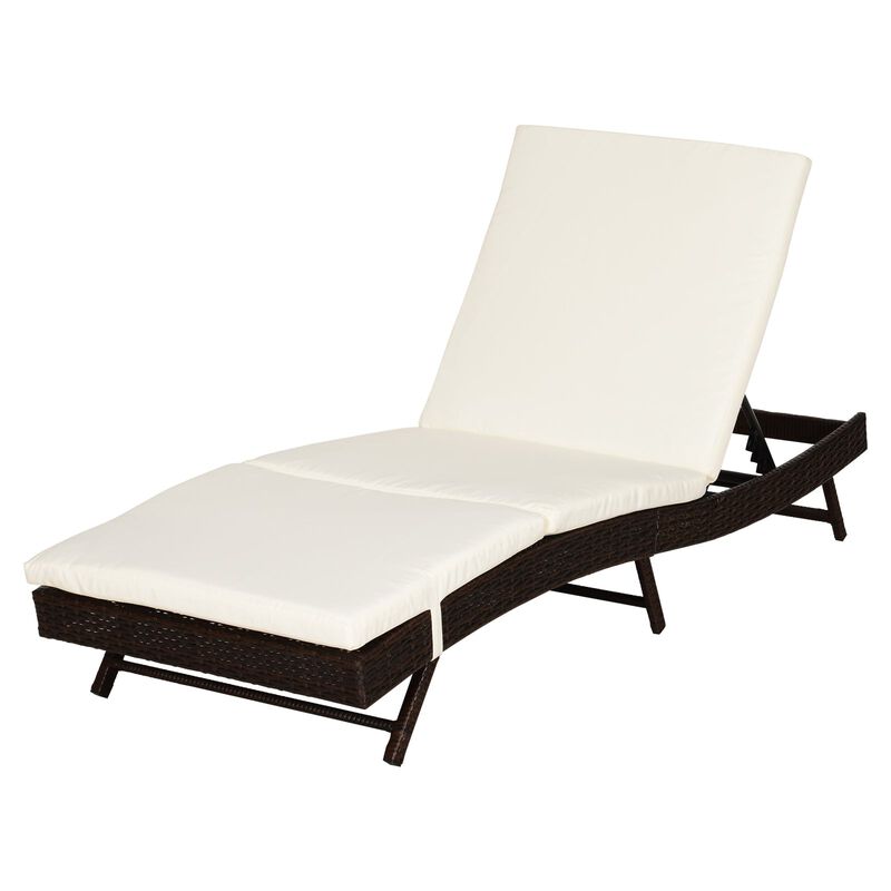 Versatile Outdoor Lounger: Black/Cream Wicker Chaise with 5-Position Back