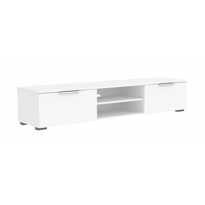 FurniFact White High Gloss TV Cabinet - Stylish TV Stand with Drawers and Shelves