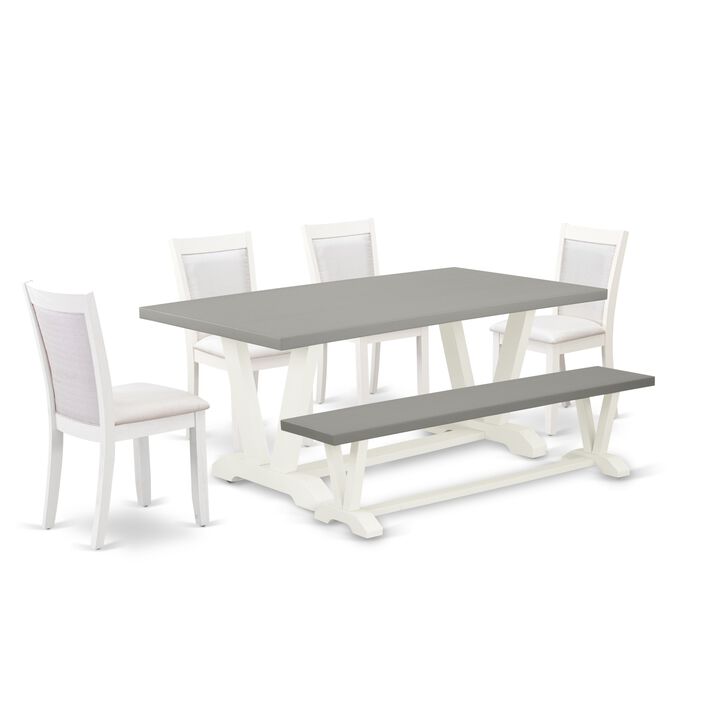 East West Furniture V097MZ001-6 6Pc Dining Set - Rectangular Table , 4 Parson Chairs and a Bench - Multi-Color Color