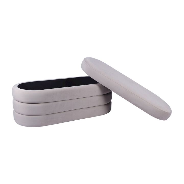 Velvet Ottoman Bench with Storage, Taupe