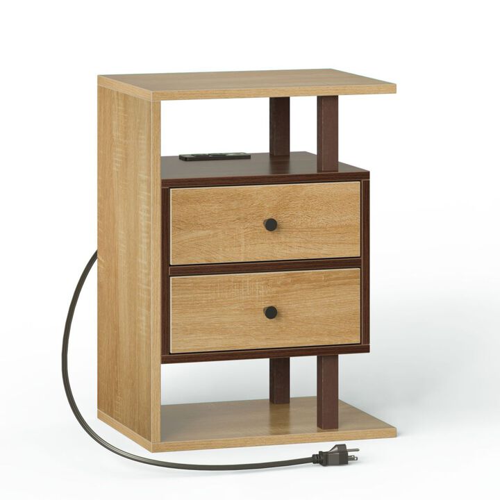 Nightstand with Charging Station Bed Side Table with 2 Drawers Night Stand for Bedroom End Table with USB Ports Outlets