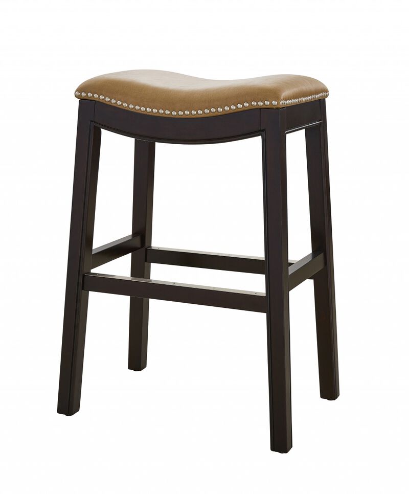 Hivvago 26 Inch Tan and Espresso Solid Wood Backless Bar Height Bar Chair