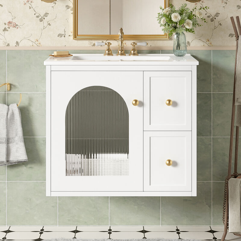 ELEMENT ACE Compact Wall Mounted Bathroom Vanity Set with Ceramic Sink and Storage Cabinet image number 1