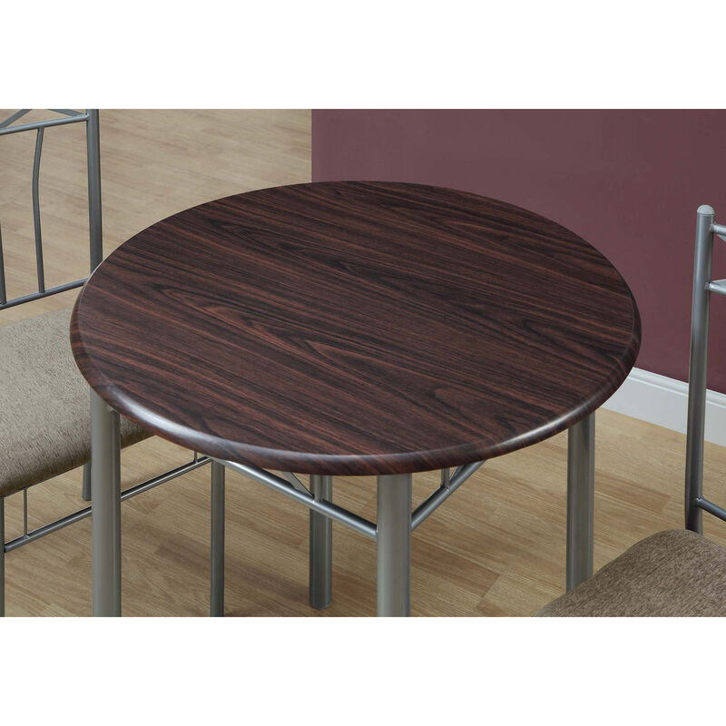 Monarch Specialties I 3075 Dining Table Set, 3pcs Set, Small, 30" Round, Kitchen, Metal, Laminate, Brown, Grey, Transitional