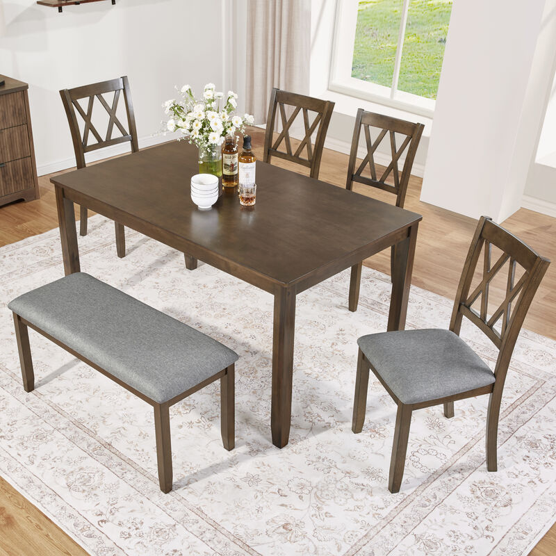 Caxmaf Farmhouse 6‑Piece Wooden Dining Table Set image number 2