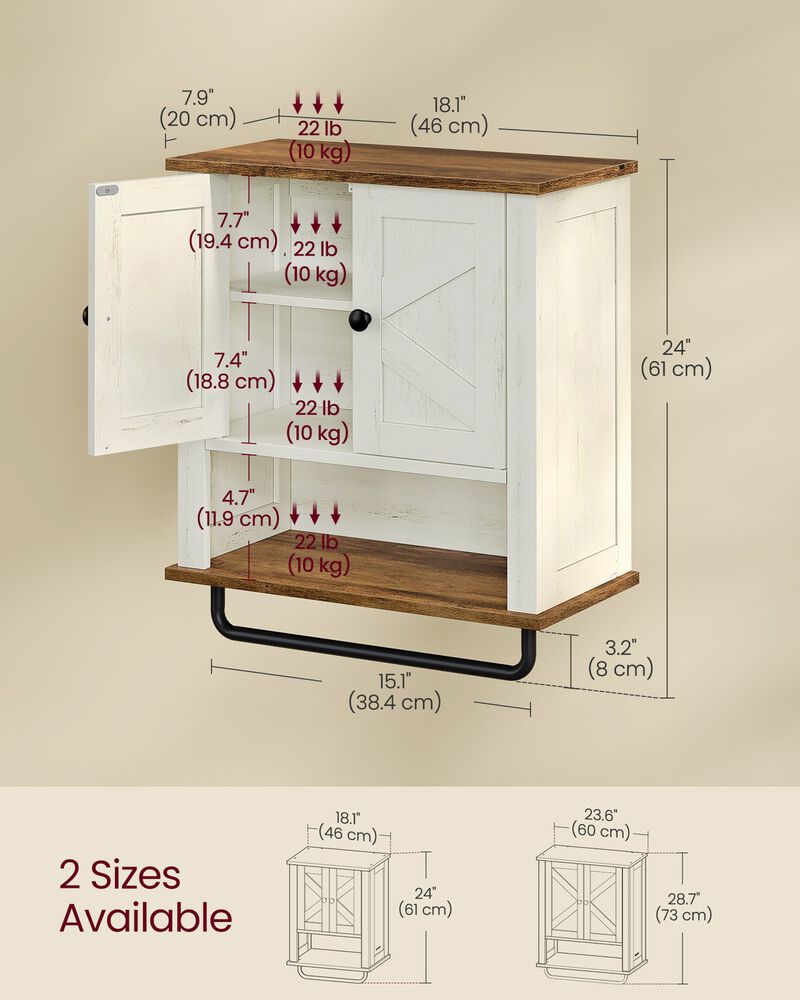 Rustic White Wall Mounted Bathroom Cabinet with 2 Barn Doors image number 2