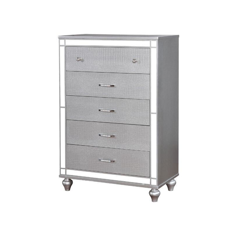 Queen Bedroom Set, Silver, 4 Piece Set with Chest, Dresser, and Nightstand image number 2