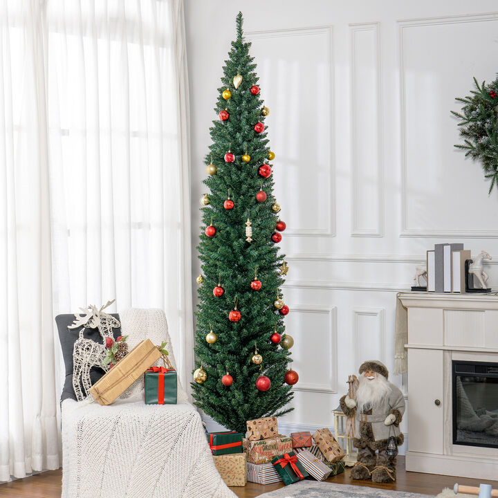 BreeBe 8FT Unlit Pencil Artificial Christmas Tree with 618 Tips