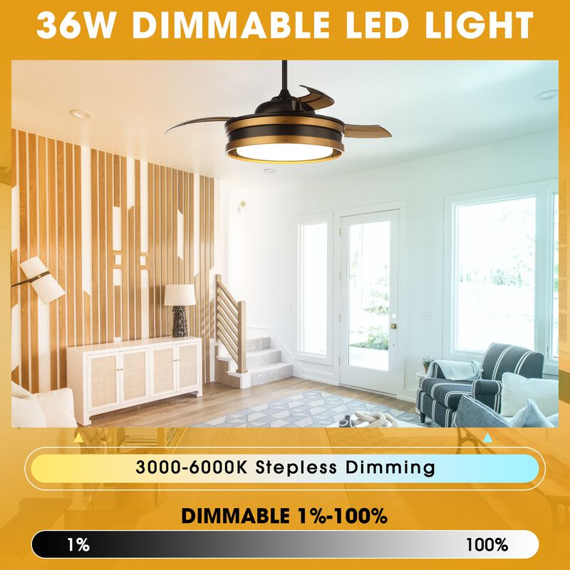 52" Vintage Brass Bladeless Smart Ceiling Fan with Light and Remote, App Control, Voice Control