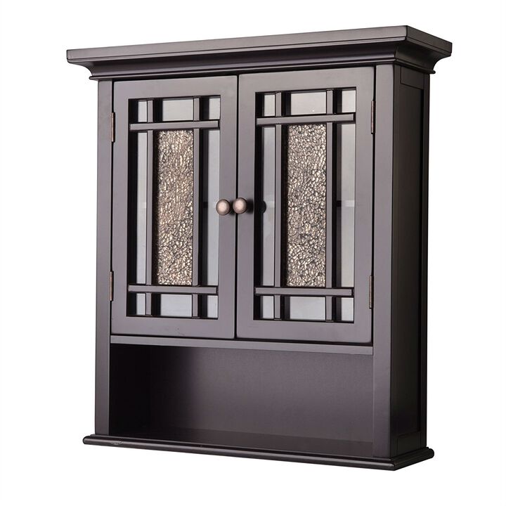 Bathroom Wall Cabinet with Amber Mosaic Glass Doors – Elegant Storage Solution