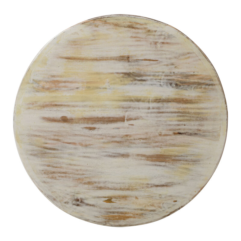 Alina Coffee Table Handcrafted Mango Wood Floral Carved Cut Out Design Distressed White Finish 33 Inch