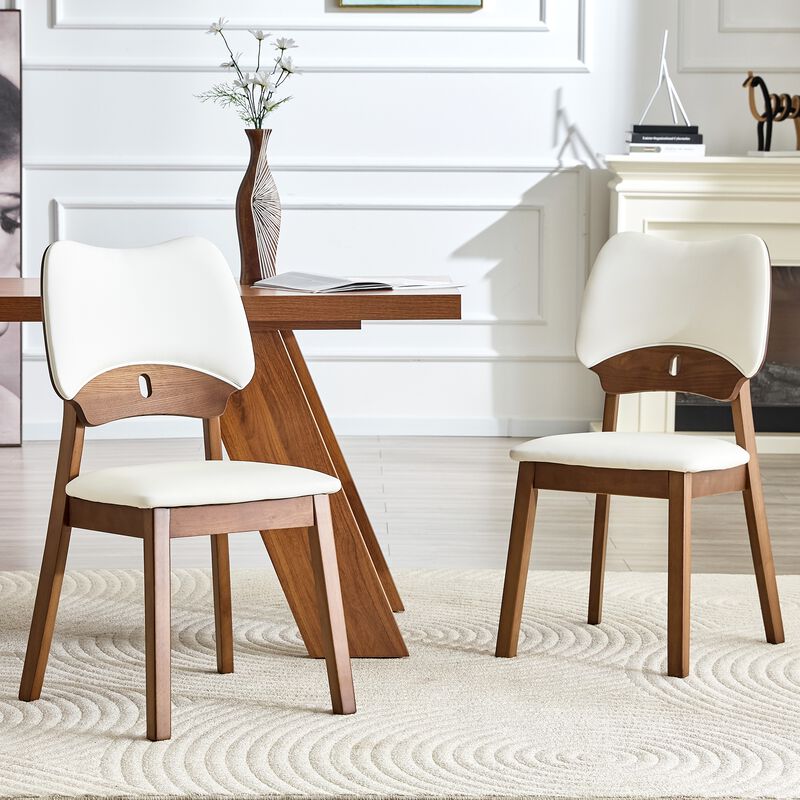 Whisen 2-Pack Solid Wood Dining Chairs with Hollow Out Backrest, PU Leather Upholstered Chairs for Dining Room, Kitchen, Living Room image number 3