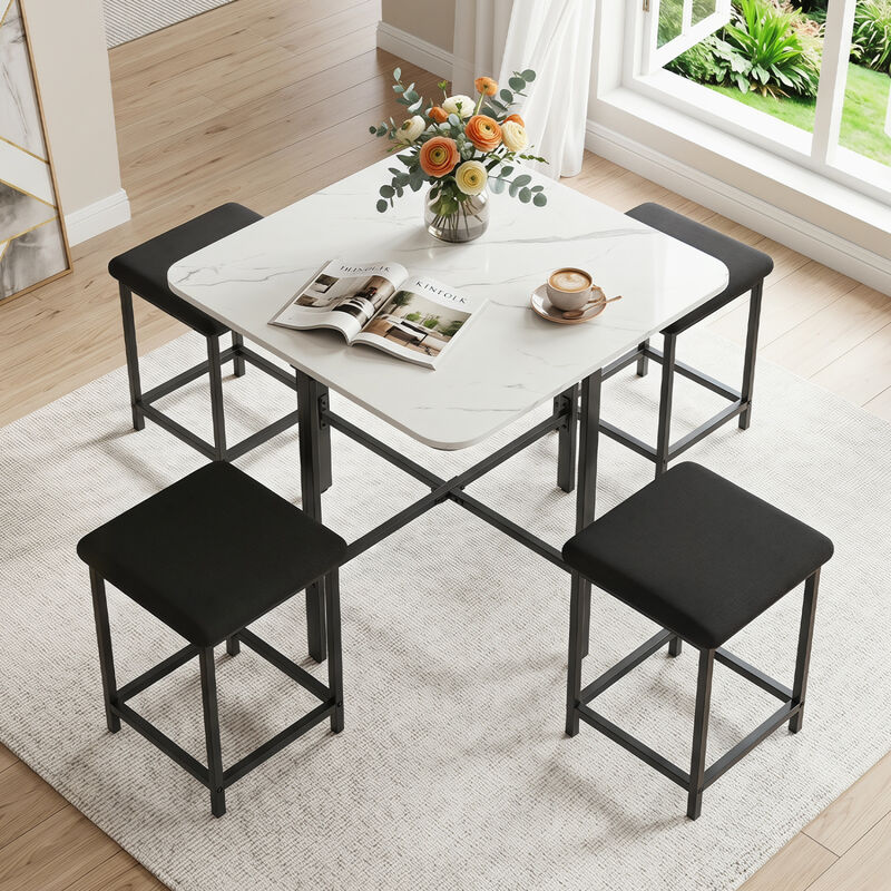 5 Piece Dining Table Set with 4 Cushioned Stools and Durable Metal Frame for Small Spaces image number 3