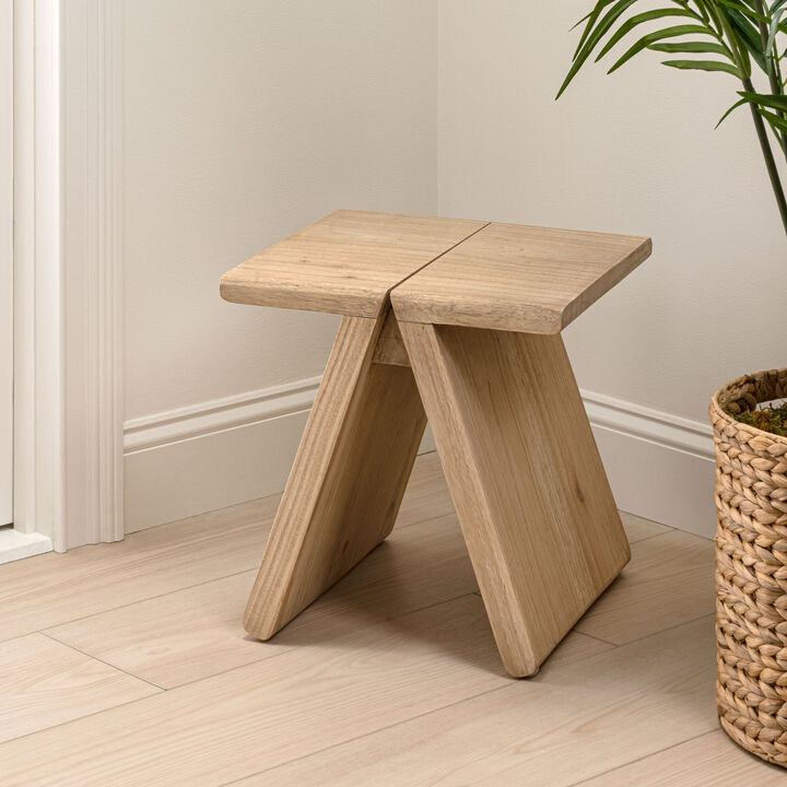 Jack Rustic Scandinavian Handcrafted Solid Mindi Wood Sculptural Base Accent Stool