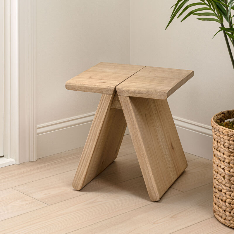Jack Rustic Scandinavian Handcrafted Solid Mindi Wood Sculptural Base Accent Stool image number 1