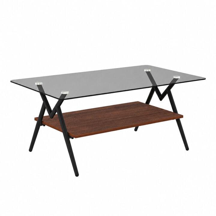 GOODSILO Modern Rectangle Coffee Table with Tempered Glass Top, Sturdy Metal Legs, Easy Assembly, Durable Versatile Living Room Accent Furniture