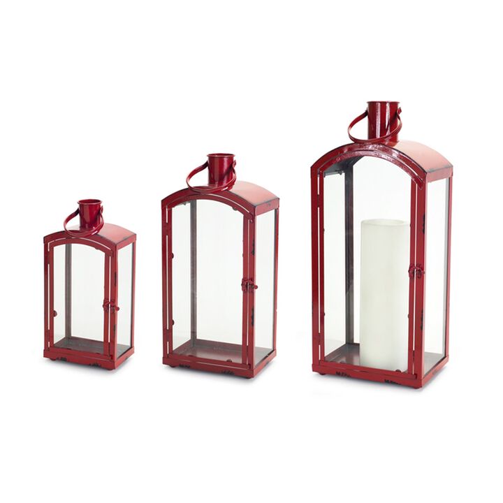 HouzBling Lanterns (Set of 3) 15"-25"H Metal/Glass